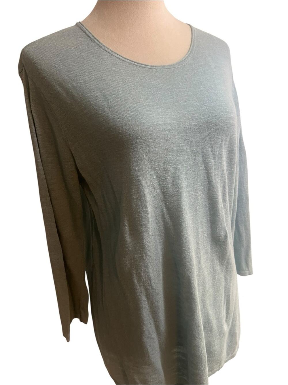 J. Jill Linen Cotton Knit Tunic Sweater | Blue Green Lightweight Long Sleeve | M